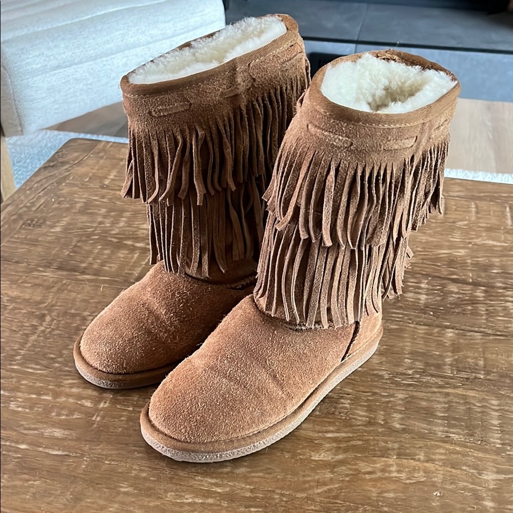 Flurries Fringe Suede Boots with Shearling Lining